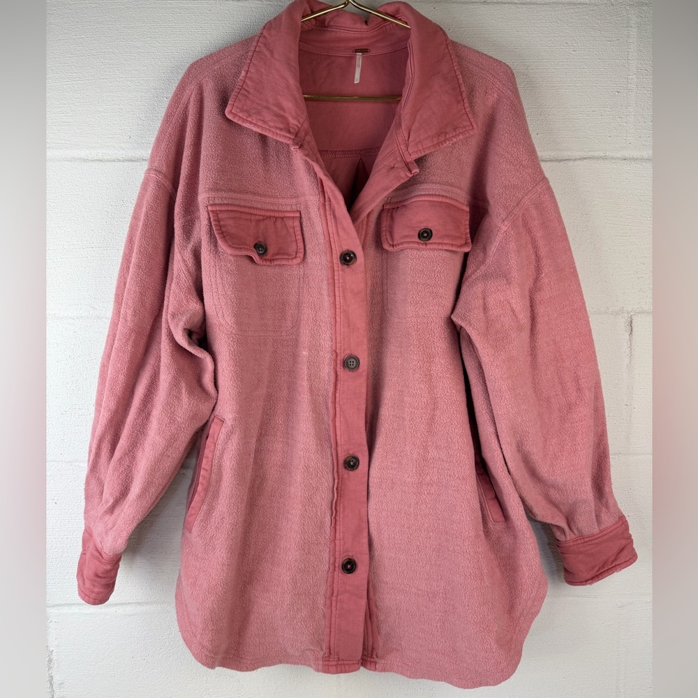 Free People Ruby Pink Button Down Shacket Shirt J… - image 3